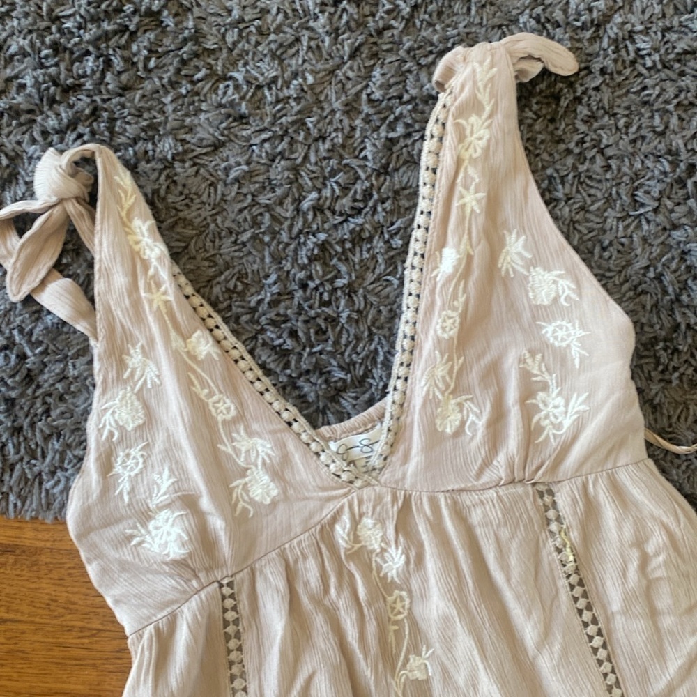 NWT Jessica Simpson Beige Sundress Tie Shoulder Bohemian Embroidered Dress Sz M - Picture 7 of 14